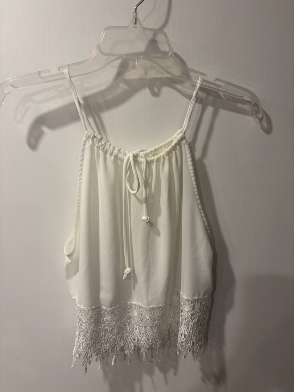 Staring at Stars  White Spaghetti Strap Tank with Lace Fringe size XS